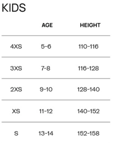 santini sizing chart kids