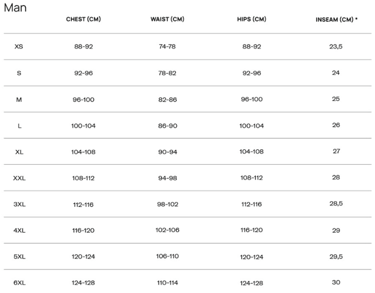 santini sizing chart men