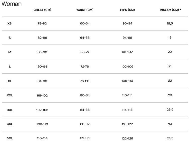 santini sizing chart women